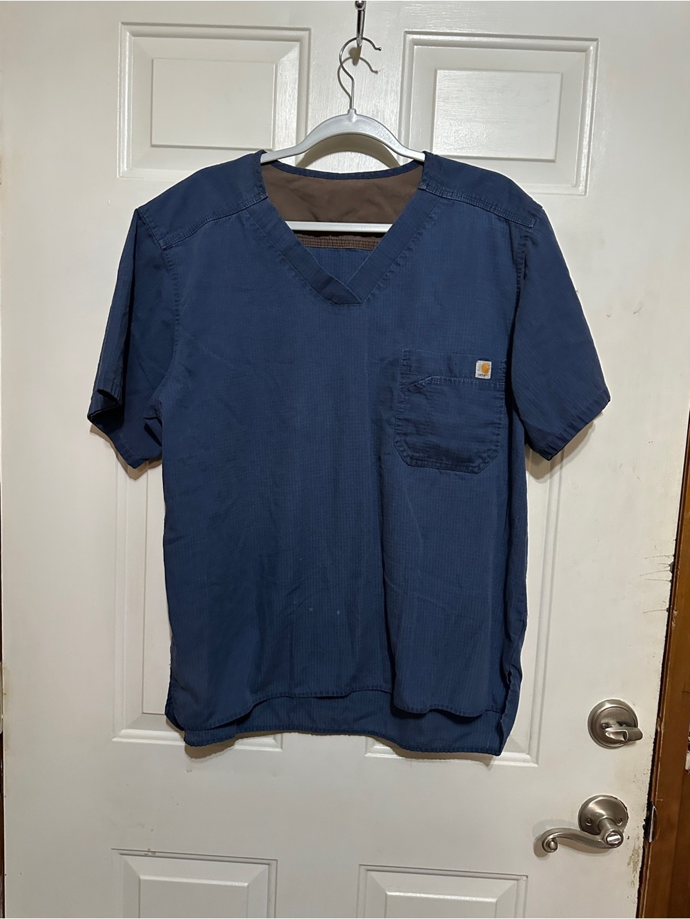 Carhartt Scrub Shirt Men’s L Navy Blue Ripstop Medical Dentist Top Work Attire